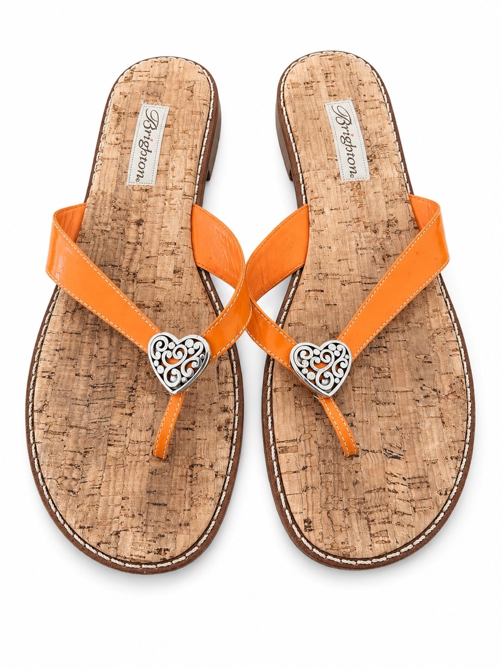 Brighton Orange Heart Thong Sandal with Silver Accent